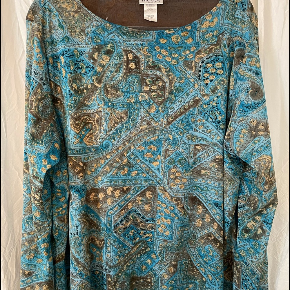Nicola Woman Turquoise and Brown Paisley‎ Blouse
